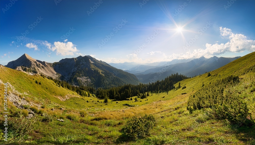 Fototapeta premium Sunny Mountain Landscape Panorama
