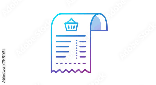 Gradient Outline Shopping Receipt Icon with Basket Symbol.