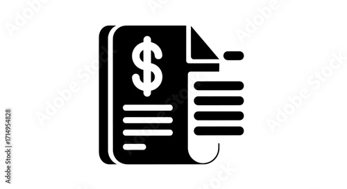 Black and White Icon of a Financial Document with Dollar Sign.
