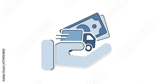 Hand Holding Delivery Truck and Cash Icon Representing Payment.