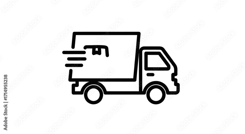 Fototapeta premium Black and White Delivery Truck Icon with Speed Lines.