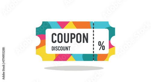 Colorful Discount Coupon with Percentage Symbol and Geometric Pattern.