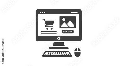 Computer screen displaying online shopping interface with cart and buy button.