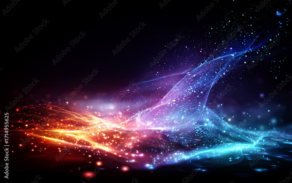 Fototapeta premium Vibrant and colorful abstract digital light waves display