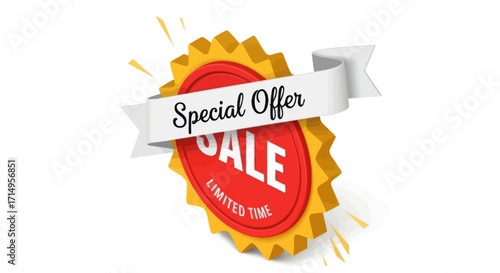 Red and Yellow Special Offer Sale Badge with Ribbon.