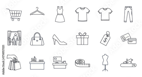 Collection of Hand-Drawn Line Art Shopping and Fashion Icons Set.