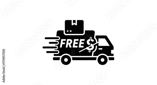 Free Delivery Truck Icon with Speed Lines and Package.