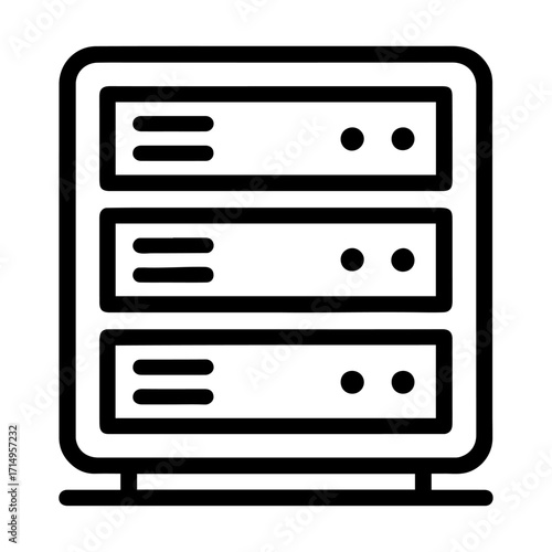 Server rack line art icon in black and white