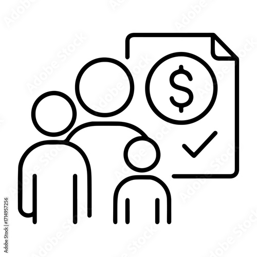 Family budget line art icon in black and white