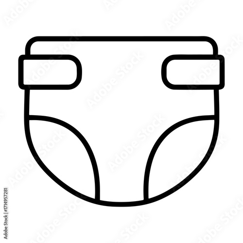 A baby diaper icon in a line art style in black and white