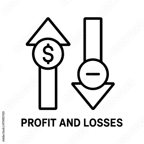 Profit and losses concept icon in a simple line drawing style in black and white