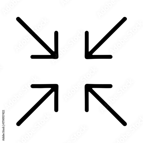 Four black inward pointing arrows icon in a minimalistic style in black and white