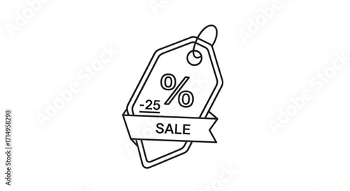 Line art sale tag with 25 percent discount symbol.