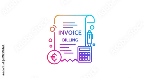 Stylized Invoice and Billing Icon with Calculator and Euro Symbol.