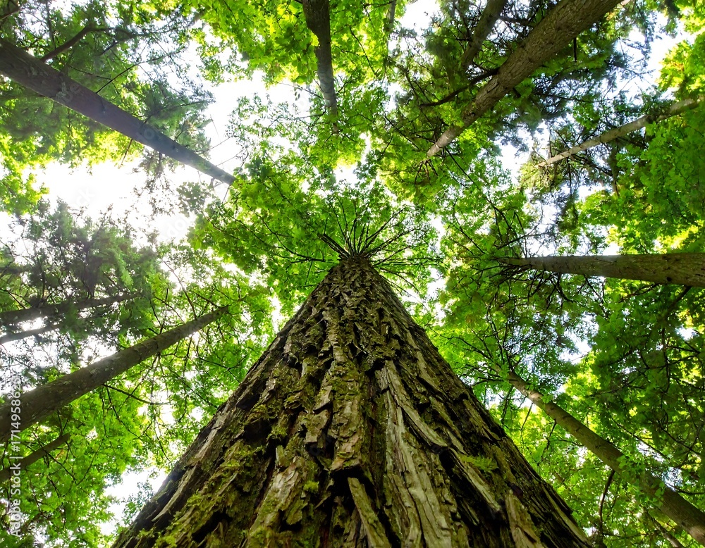 Naklejka premium Lush forest canopy viewed from below