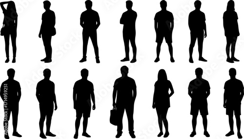 Vector silhouettes man and women, illustration. Silhouettes of young people posing in casual clothes. EPS10 version.	