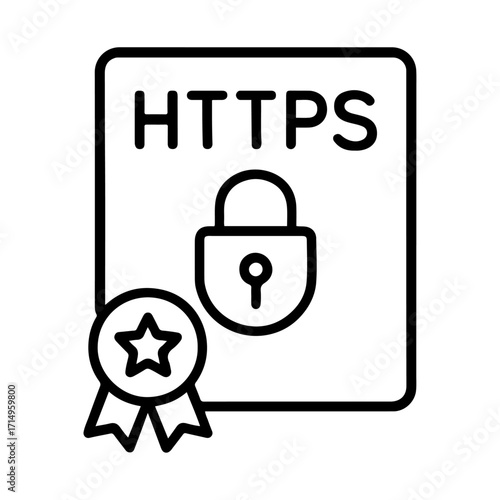 Ssl, secure HTTPS connection line art icon in black and white