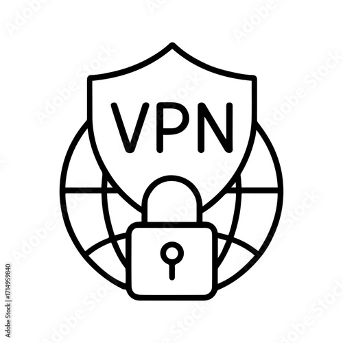 VPN security concept line art icon in black and white