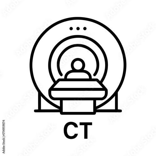 CT scanner line drawing icon in black and white