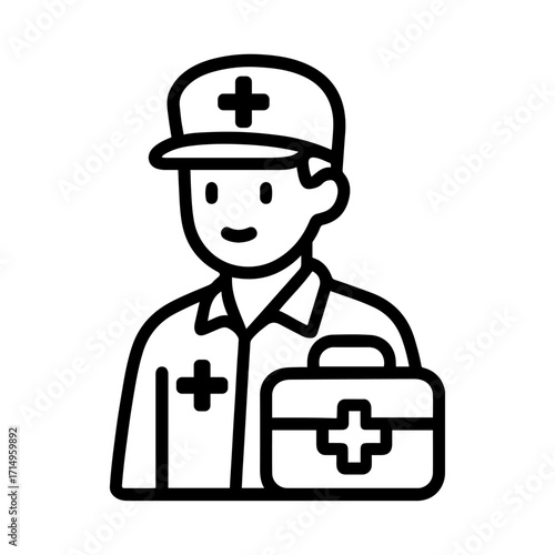 Paramedic line art drawing icon in black and white