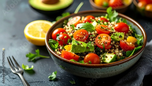 Healthy quinoa salad with avocado and cherry tomatoes