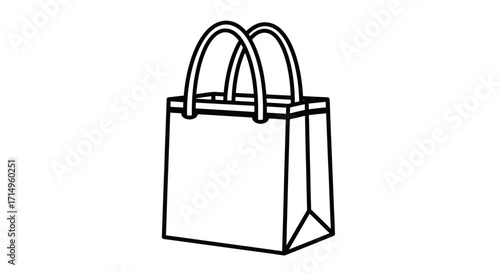 Simple black and white line art icon of a shopping tote bag with two handles.