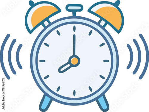 Ringing Alarm Clock with Yellow Bells and Blue Accents