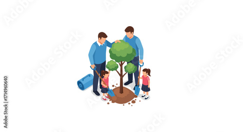 Family Planting a Tree for Environmental Conservation.