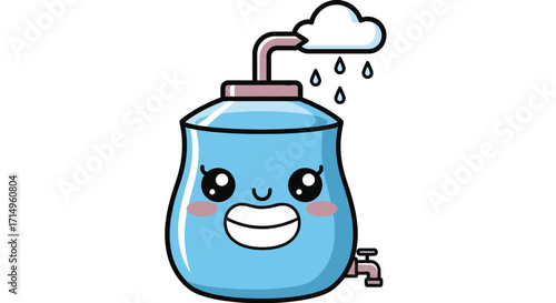 Cute Cartoon Water Dispenser with Kawaii Face.