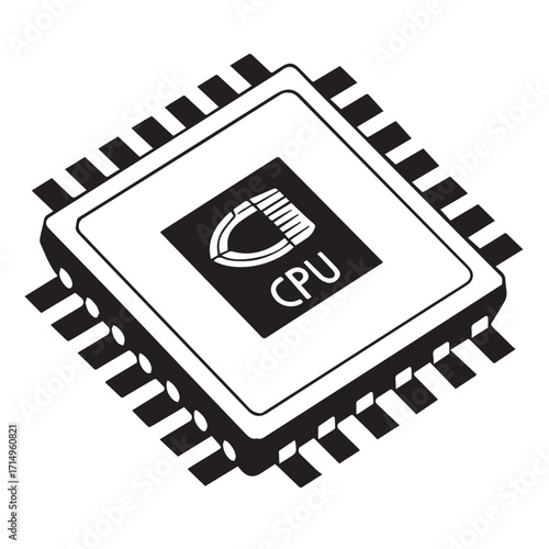 Silhouette of a cpu isolated on white background, representing computer technology, processing power, and the intricate circuitry of modern electronics