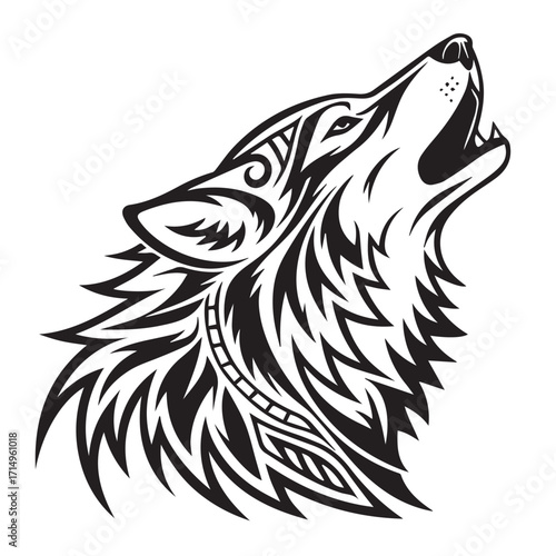 A majestic wolf howls at the moon, its head raised in a powerful display of primal instinct and untamed spirit, isolated on white background the fur is detailed and intricate