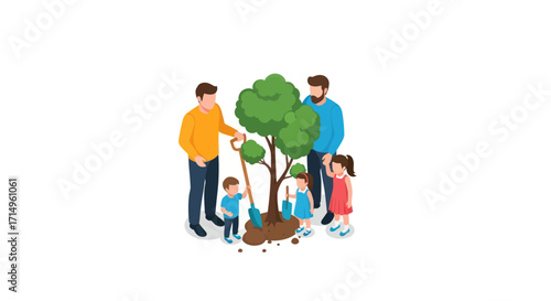 Family Planting a Young Tree Together.