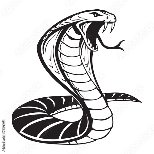 Illustration of a cobra snake with its hood flared, showcasing its fangs and menacing gaze, isolated on white background the cobra is a symbol of power and danger