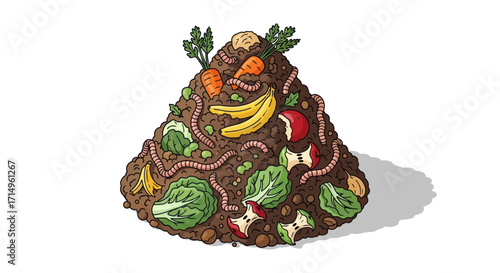 Compost Pile with Food Scraps and Worms Organic Waste Decomposition.