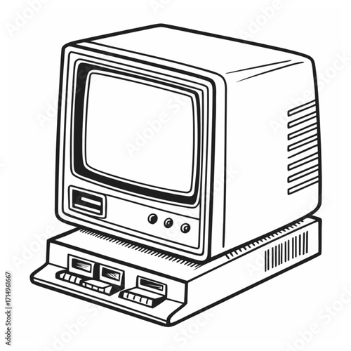 An old computer monitor with a keyboard sits on a desk, a relic of the past, isolated on white background its boxy design and retro aesthetic evoke a sense of nostalgia