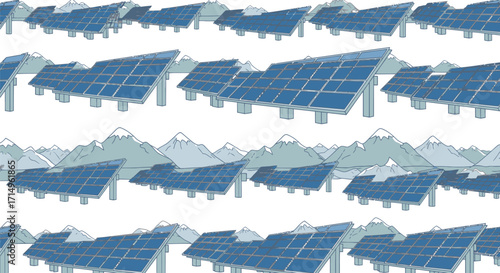 Array of Solar Panels Generating Renewable Energy in Field.