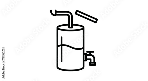 Simple Line Drawing of a Water Heater with Accessories.