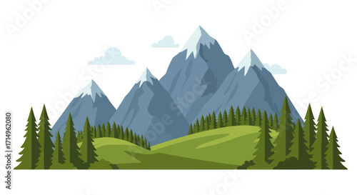 Majestic Snow-Capped Mountains with Evergreen Forest.