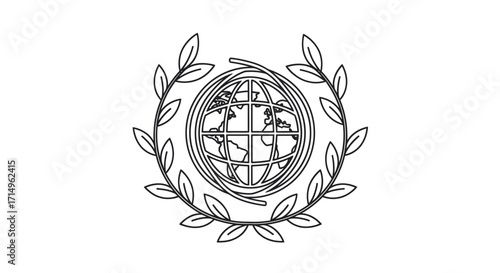 Emblematic Globe Surrounded by Laurel Wreath Symbolizing Global Reach and Achievement.