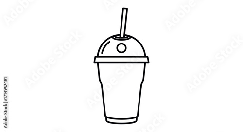 Simple Outline Drawing of a Disposable Drink Cup with Lid and Straw.