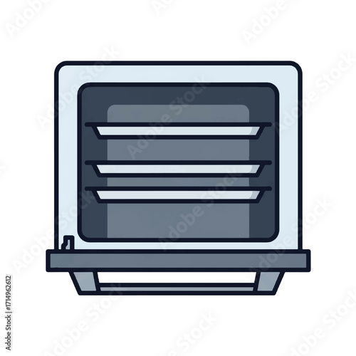 Small, modern, oven with three shelves, front view.