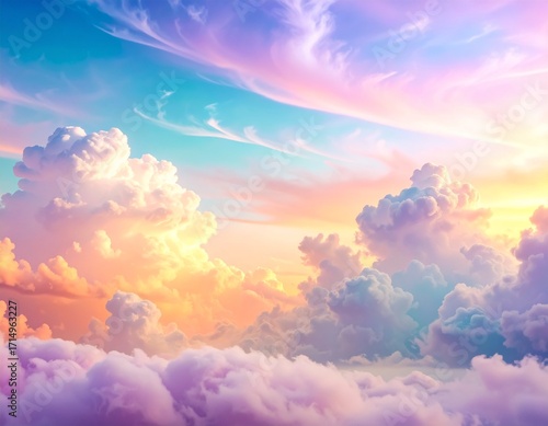 Dreamy pastel sky with soft lilac peach and turquoise clouds image