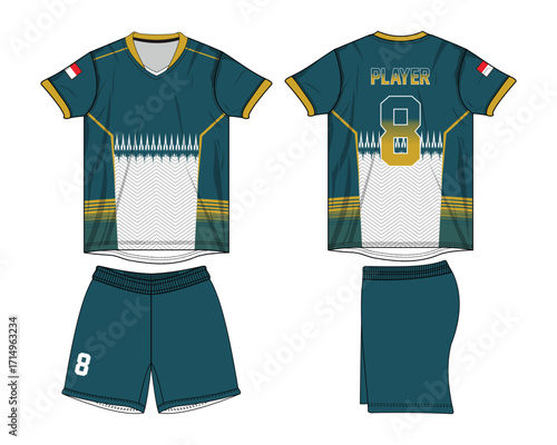 Sports jersey t-shirt 2D design concept vector template 2D, Football jersey concept with front and back view for Cricket, soccer, Volleyball, Rugby, tennis and badminton uniform