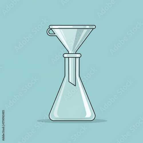 A funnel filtering liquid into an Erlenmeyer flask.
