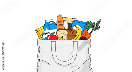 Reusable Shopping Bag Full of Fresh Groceries Illustration.