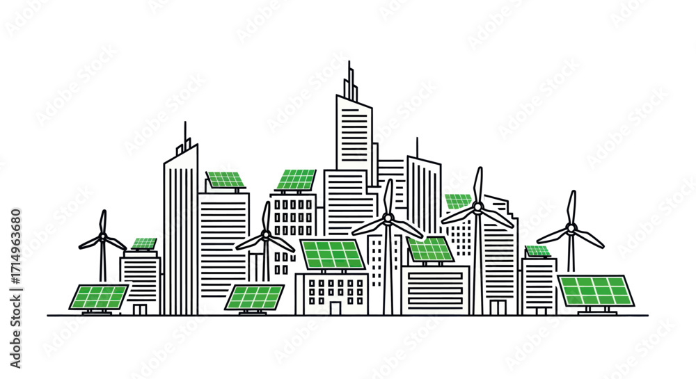 Obraz premium Futuristic Eco-Friendly Cityscape with Renewable Energy Sources.