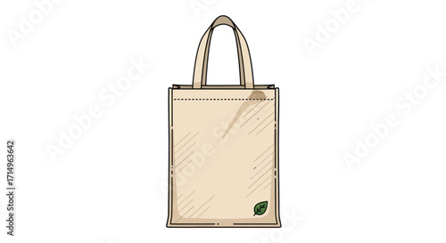 Simple beige canvas tote bag with green leaf logo.