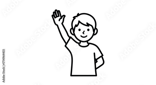 Outline Drawing of a Boy Raising His Hand.