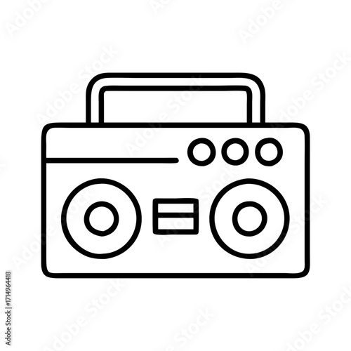 Vintage boombox portable radio cassette player music audio retro sound system outline vector icon