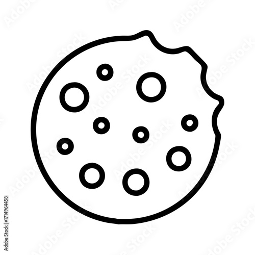 Chocolate chip cookie vector illustration, bakery dessert icon, snack food outline clipart image